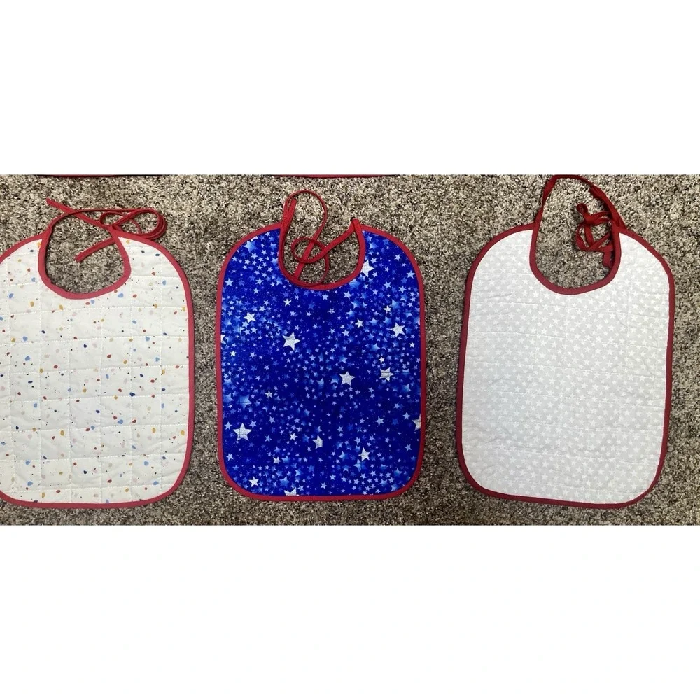 Lot Of 6 Quilted‎ Handmade July 4th Baby Bibs Large Size 12